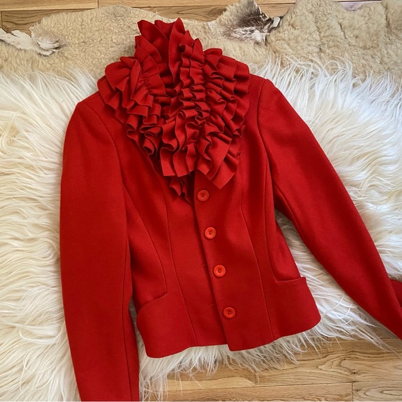 Red Ruffle Statement Blazer Jacket - Picture 5 of 7